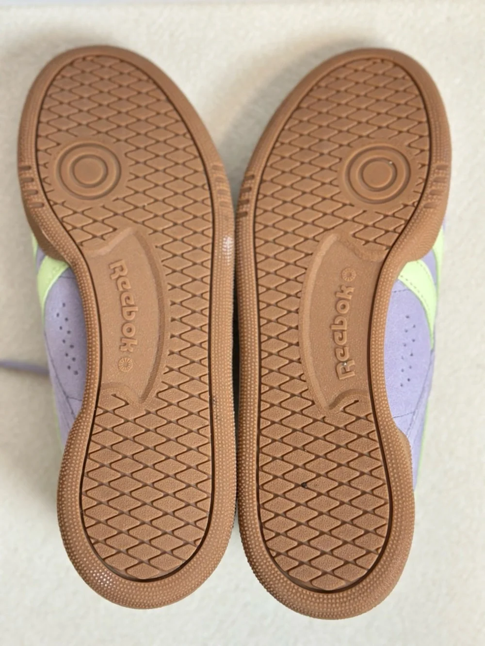 Reebok Lavender Suede Club C Grounds UK Sneakers with Neon Lime Size 10 - Picture 6 of 8